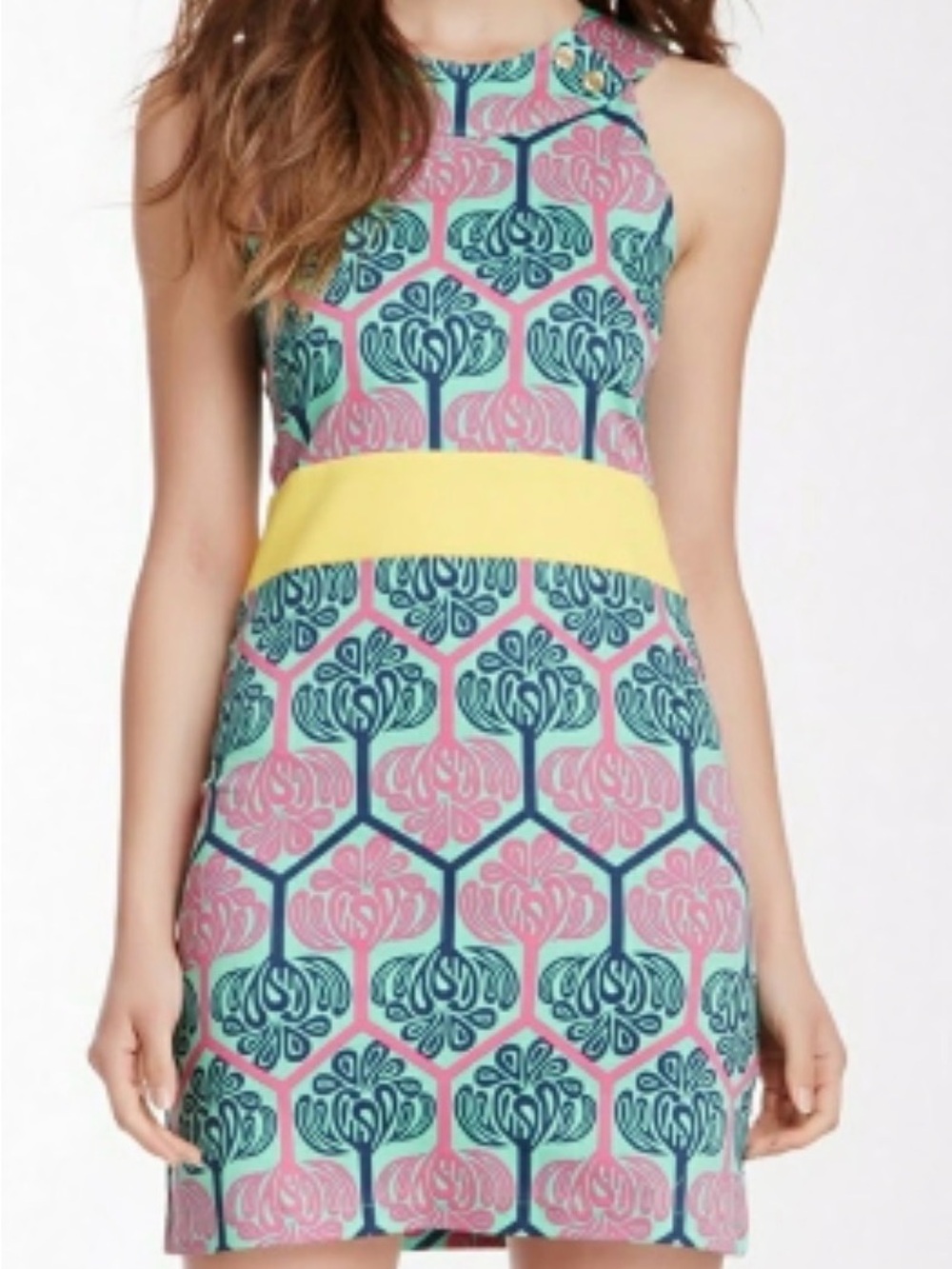 Tracy Negoshian Multicolored Geo Contrast Waistband Shift Dress Size Medium